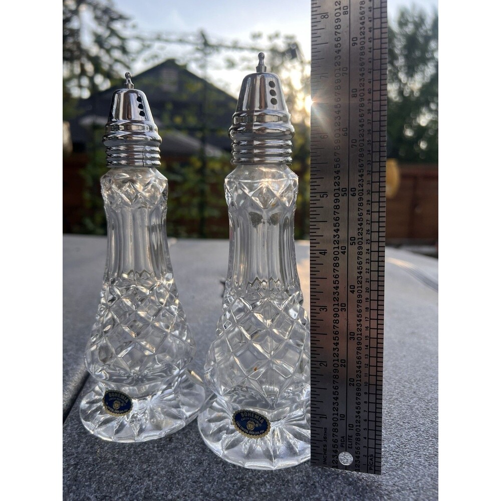 Vintage Bohemia Czech Republic Lead Crystal Oil & Vinegar Cruet Set 24% PbO